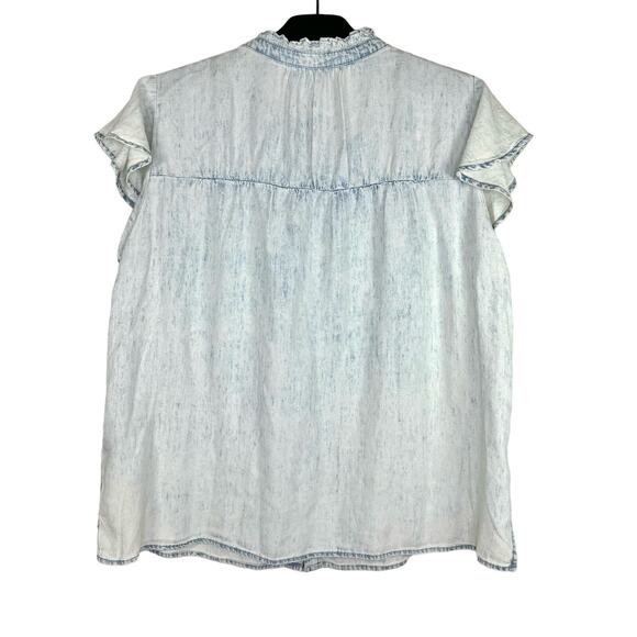 Rails Ruthie Light Acid Wash Button Down Ruffle Shirt Large - Picture 4 of 12
